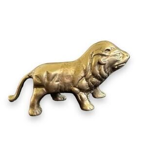 Vintage 70s miniature solid brass lion figurine